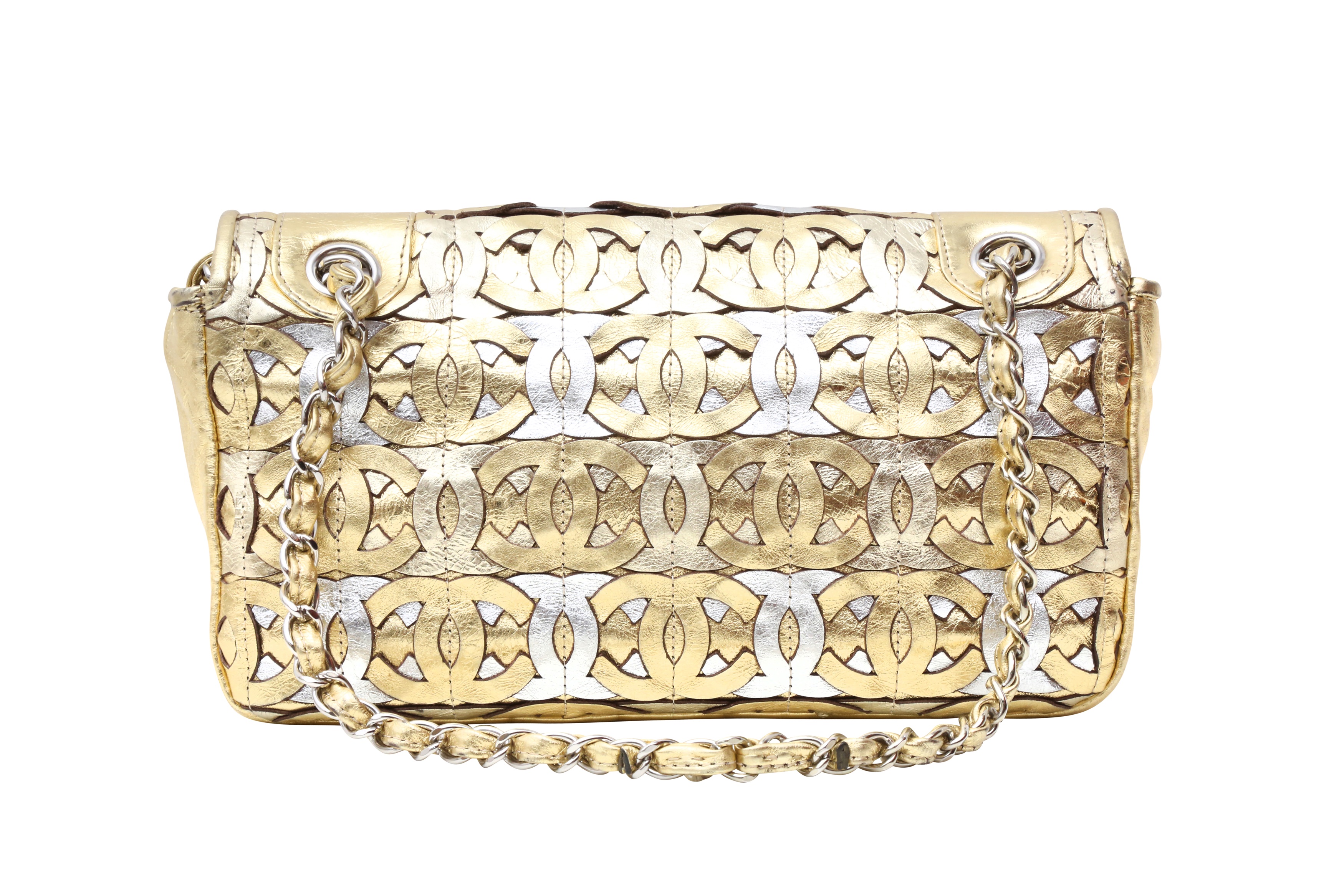 Lot 605 - Chanel Metallic Gold Cutout CC Logo Flap Bag