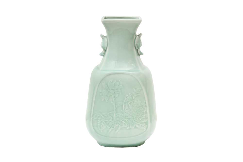 Lot 261 - A JAPANESE CELADON-GLAZED 'CHRYSANTHEMUM' VASE