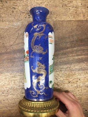 Lot 71 - AN ORMOLU-MOUNTED CHINESE POWDER-BLUE GROUND FAMILLE-VERTE AND GILT-DECORATED VASE