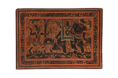 Lot 382 - A BURMESE RED AND BLACK LACQUER 'ELEPHANT' BOX AND COVER