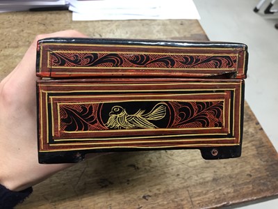 Lot 383 - A BURMESE RED AND BLACK LACQUER 'TIGER' BOX