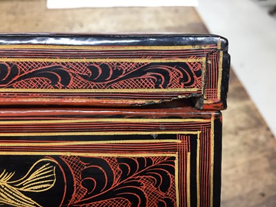 Lot 383 - A BURMESE RED AND BLACK LACQUER 'TIGER' BOX