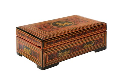 Lot 383 - A BURMESE RED AND BLACK LACQUER 'TIGER' BOX