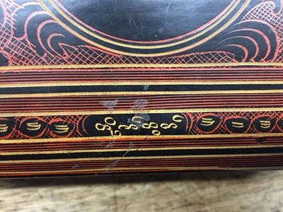 Lot 383 - A BURMESE RED AND BLACK LACQUER 'TIGER' BOX