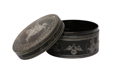 Lot 381 - A BURMESE INCISED BLACK LACQUER 'EQUESTRIAN' BETEL-BOX AND COVER