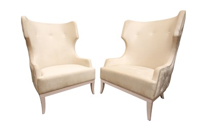 Lot 485 - A PAIR OF CONTEMPORARY WINGBACK ARMCHAIRS