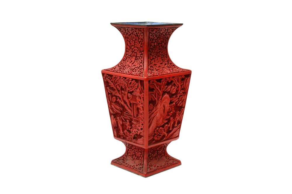 Lot 522 - A CHINESE CINNABAR LACQUER SQUARE VASE