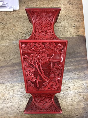 Lot 522 - A CHINESE CINNABAR LACQUER SQUARE VASE