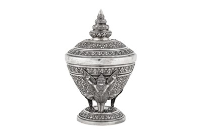 Lot 147 - A mid-20th century Cambodian unmarked silver covered bowl on stand (Tok), circa 1940-60