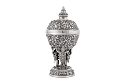 Lot 146 - A mid-20th century Cambodian unmarked silver covered bowl on stand (Tok), circa 1940-60
