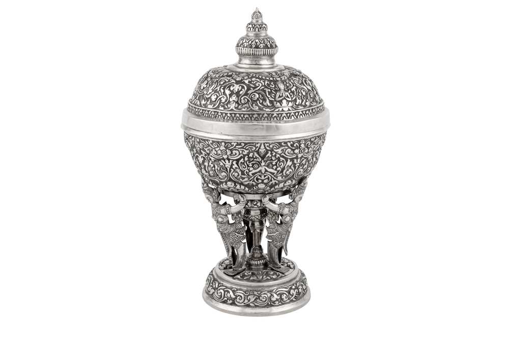 Lot 146 - A mid-20th century Cambodian unmarked silver covered bowl on stand (Tok), circa 1940-60