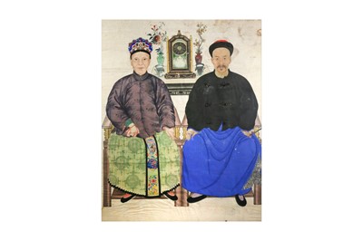 Lot 7 - A CHINESE DOUBLE ANCESTRAL PORTRAIT