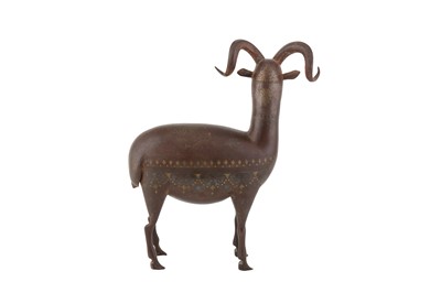 Lot 180 - A QAJAR SILVER AND GOLD-DAMASCENED STEEL MOUFLON