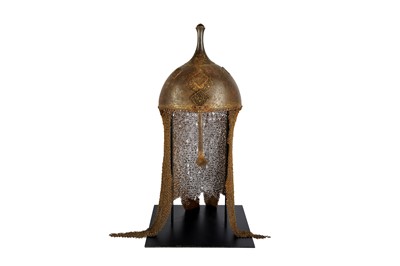 Lot 184 - A SAFAVID GOLD-DAMASCENED STEEL HELMET (KHULA KHUD)