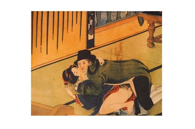Lot 213 - A SCROLL AND AN ALBUM OF REPRODUCTIONS OF EROTIC PAINTINGS BY KAWAHARA KEIGA (1786-1860?)