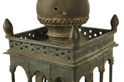 Lot 302 - A DEVOTIONAL INDIAN BRONZE HANGING OIL LAMP WITH GANESHA ICONS