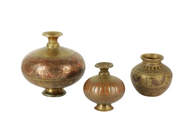 Lot 286 - THREE INDIAN COPPER AND BRASS LOTAS (WATER VESSELS)