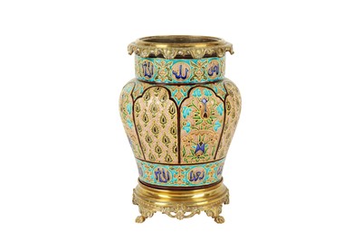 Lot 313 - A SINO-ISLAMIC ORIENTALIST POTTERY VASE WITH GILT BRONZE MOUNTS