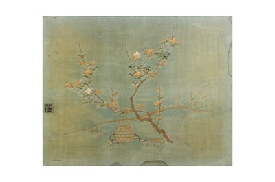 Lot 863 - A CHINESE EMBROIDERED SILK PANEL