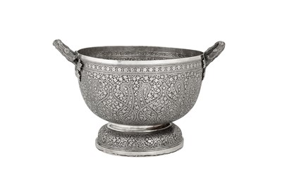 Lot 109 - A late 19th century Anglo – Indian silver twin handled bowl, Kashmir circa 1880 retailed by Cooke and Kelvey of Calcutta