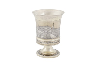 Lot 250 - A Nicholas I mid-19th century Russian 84 zolotnik parcel gilt silver and niello goblet, Moscow 1841 by TT (untraced)