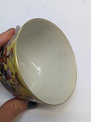 Lot 130 - A CHINESE FAMILLE ROSE YELLOW-GROUND 'HUNDRED BOYS' CUP