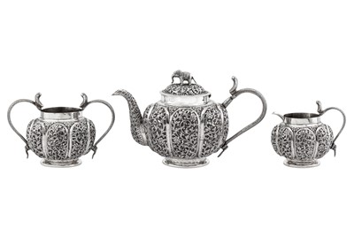 Lot 127 - A late 19th century Anglo – Indian unmarked silver three-piece tea service, Lucknow circa 1890
