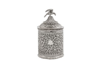 Lot 211 - A late 19th century Anglo – Indian unmarked silver tea caddy, Cutch circa 1890