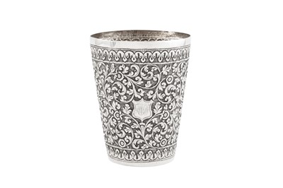 Lot 203 - An early 20th century Anglo – Indian unmarked silver beaker, Cutch circa 1910