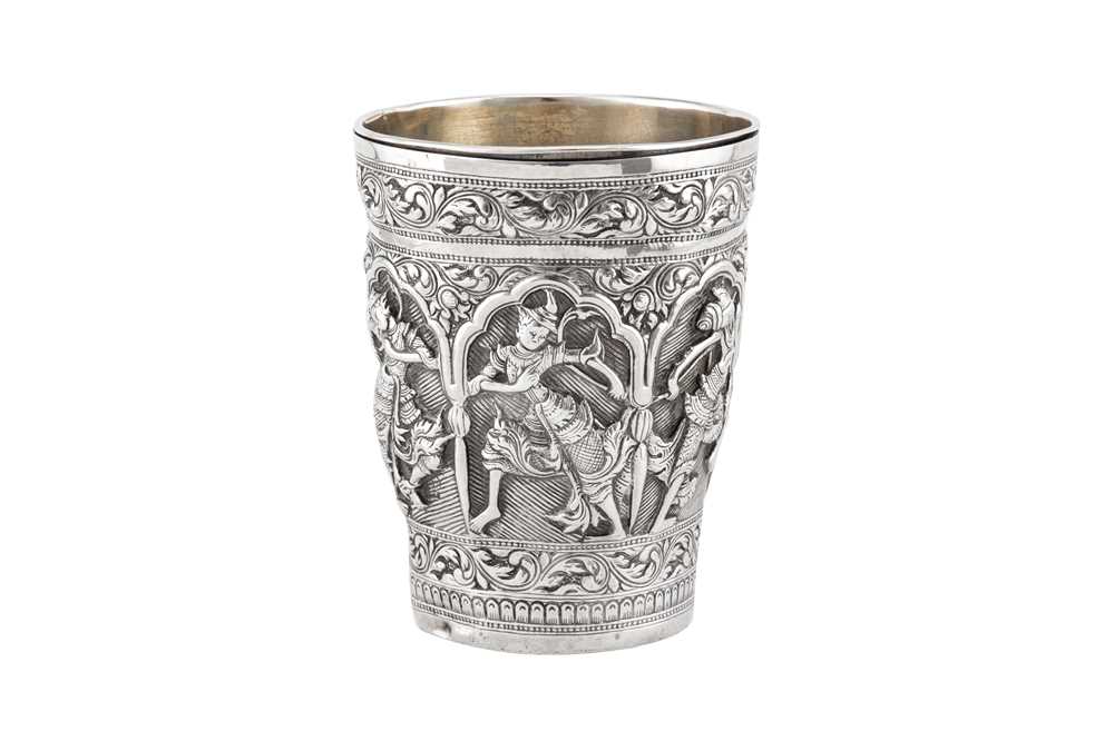 Lot 2 - A late 19th / early 20th century Burmese unmarked silver beaker, Upper Burma circa 1900