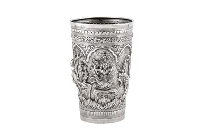 Lot 1 - A large late 19th / early 20th century Burmese unmarked silver beaker, Mandalay circa 1900