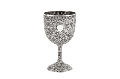 Lot 155 - A late 19th century Anglo – Indian unmarked silver standing cup, Kashmir circa 1890