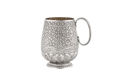 Lot 154 - A large late 19th century Anglo – Indian unmarked silver mug, Kashmir circa 1880