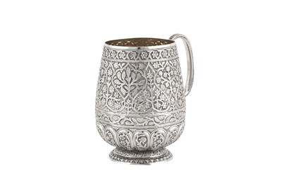 Lot 154 - A large late 19th century Anglo – Indian unmarked silver mug, Kashmir circa 1880