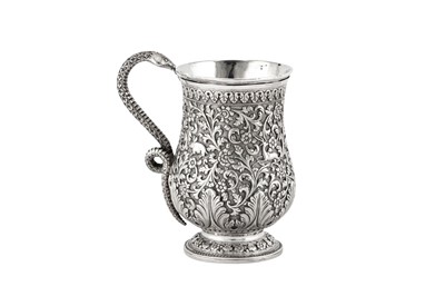 Lot 199 - A late 19th century Anglo – Indian unmarked silver mug, Cutch circa 1890