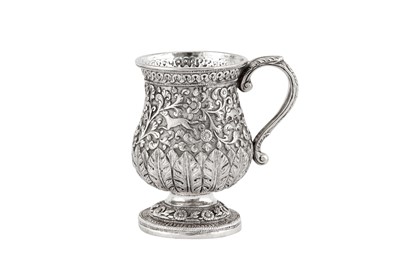 Lot 198 - A late 19th century Anglo – Indian unmarked silver mug, Cutch circa 1890