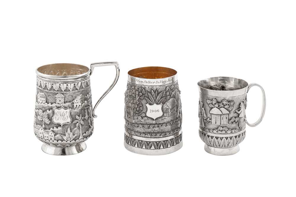 Lot 59 - An early 20th century Anglo – Indian unmarked silver christening mug, Calcutta dated 1906