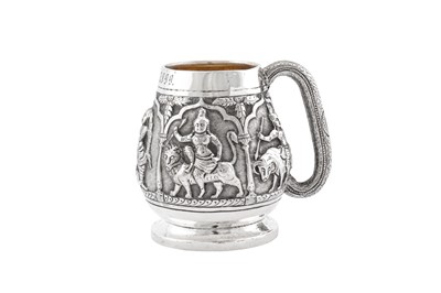 Lot 43 - A late 19th century Anglo – Indian unmarked silver christening mug, Madras dated 1899