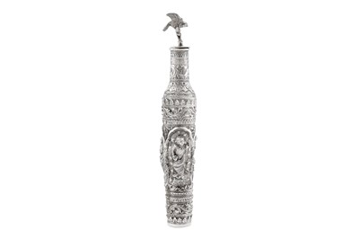 Lot 4 - An early 20th century Burmese unmarked silver flask or bottle, Mandalay circa 1910