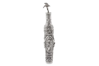 Lot 4 - An early 20th century Burmese unmarked silver flask or bottle, Mandalay circa 1910