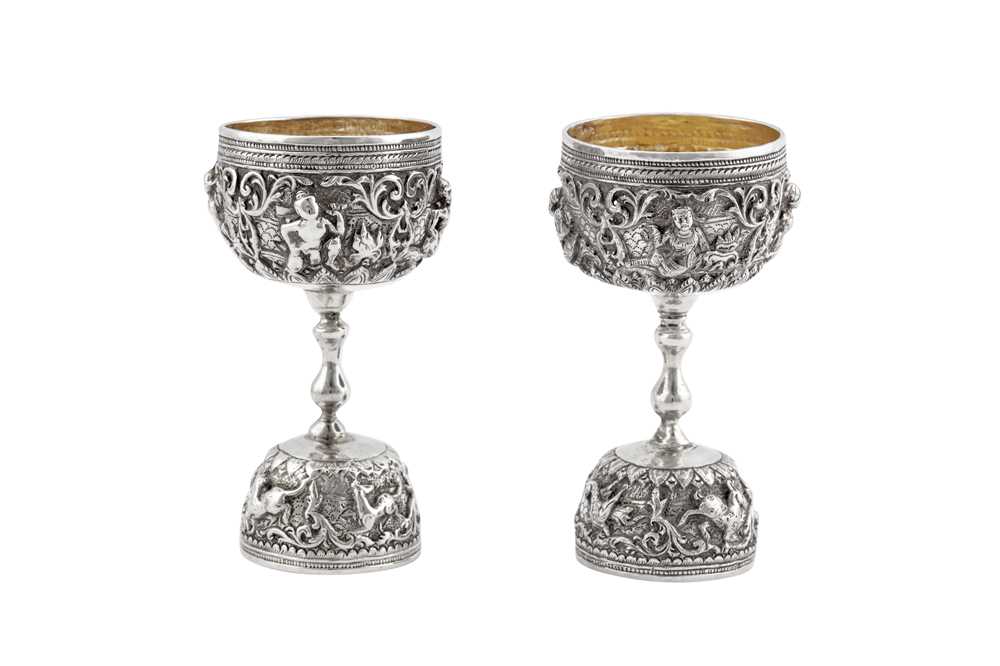 Lot 9 - Two early 20th century Burmese unmarked silver double spirit measures (jiggers), Rangoon circa 1920