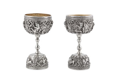 Lot 9 - Two early 20th century Burmese unmarked silver double spirit measures (jiggers), Rangoon circa 1920