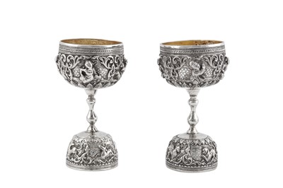 Lot 9 - Two early 20th century Burmese unmarked silver double spirit measures (jiggers), Rangoon circa 1920