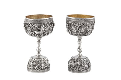 Lot 9 - Two early 20th century Burmese unmarked silver double spirit measures (jiggers), Rangoon circa 1920
