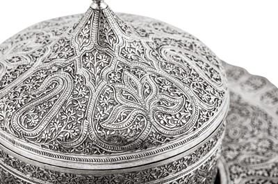 Lot 158 - A rare mid to late 19th century Anglo - Indian silver butter dish on stand, Kashmir circa 1870