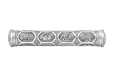 Lot 58 - An early 20th century Anglo – Indian unmarked silver scroll holder, Calcutta circa 1920