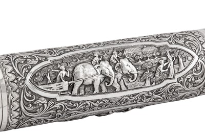 Lot 58 - An early 20th century Anglo – Indian unmarked silver scroll holder, Calcutta circa 1920