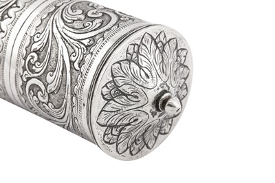 Lot 58 - An early 20th century Anglo – Indian unmarked silver scroll holder, Calcutta circa 1920