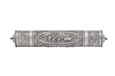 Lot 58 - An early 20th century Anglo – Indian unmarked silver scroll holder, Calcutta circa 1920