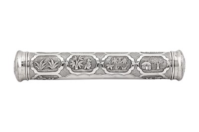 Lot 58 - An early 20th century Anglo – Indian unmarked silver scroll holder, Calcutta circa 1920